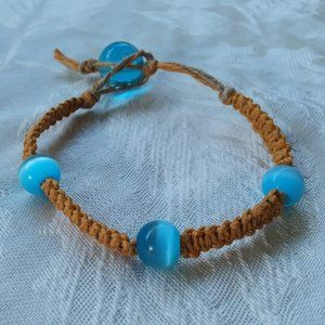 Hand Crafted Yellow and Blue Hemp Beaded Bracelet